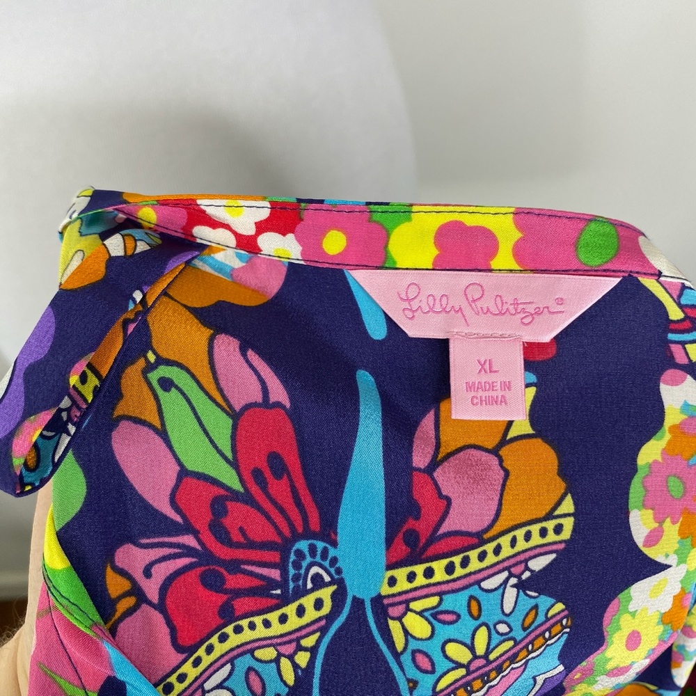 RARE NWT Lilly Pulitzer Bright Navy Out There Butterfly Silk Tunic Top XL - Picture 14 of 16